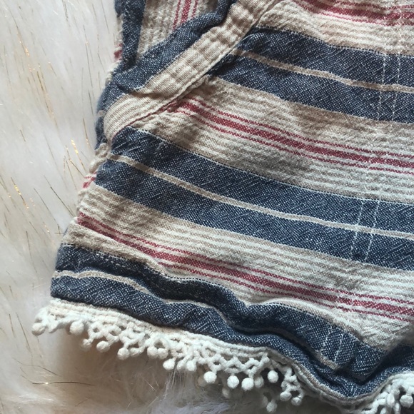 Boho Linen White Red Blue Shorts Tassels Sz. XS - Picture 2 of 7